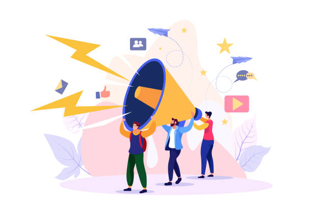 vector illustration, flat style, business promotion, advertising, call through the horn, online alerting - 營銷 幅插畫檔、美工圖案、卡通及圖標(biāo)